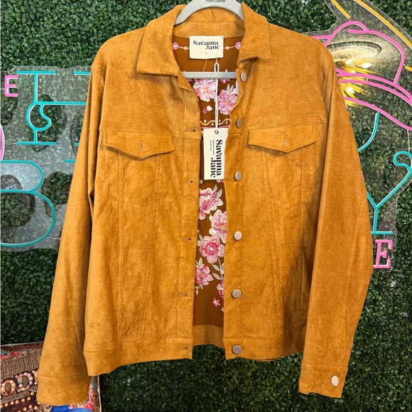 Savanna Jane Tan Faux Suede Jacket with Floral Embroidery NWT Size L - Picture 10 of 10